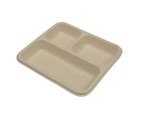 3-Portion Brown Mini Meal Tray – Eco-Friendly, Compact & Practical for Food Serving