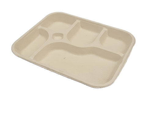 5-Portion Brown Bagasse Serving Tray