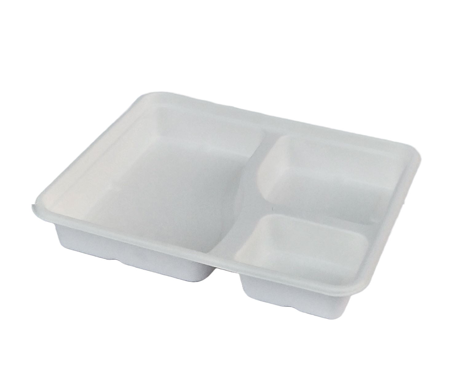 3-Portion White Bagasse Meal Tray – Eco-Friendly & Sturdy Food Serving Solution