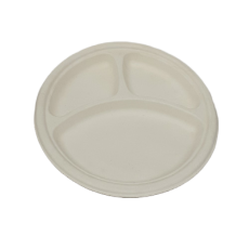 10-Inch Round 3-Compartment Bagasse Plate – Eco-Friendly & Sturdy Disposable Plate