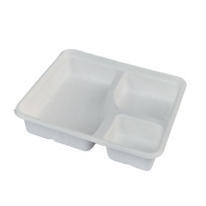 3-Portion White Bagasse Meal Tray – Eco-Friendly & Sturdy Food Serving Solution