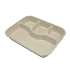 4-Portion Brown Bagasse Meal Tray – Eco-Friendly & Versatile for Organized Food Serving